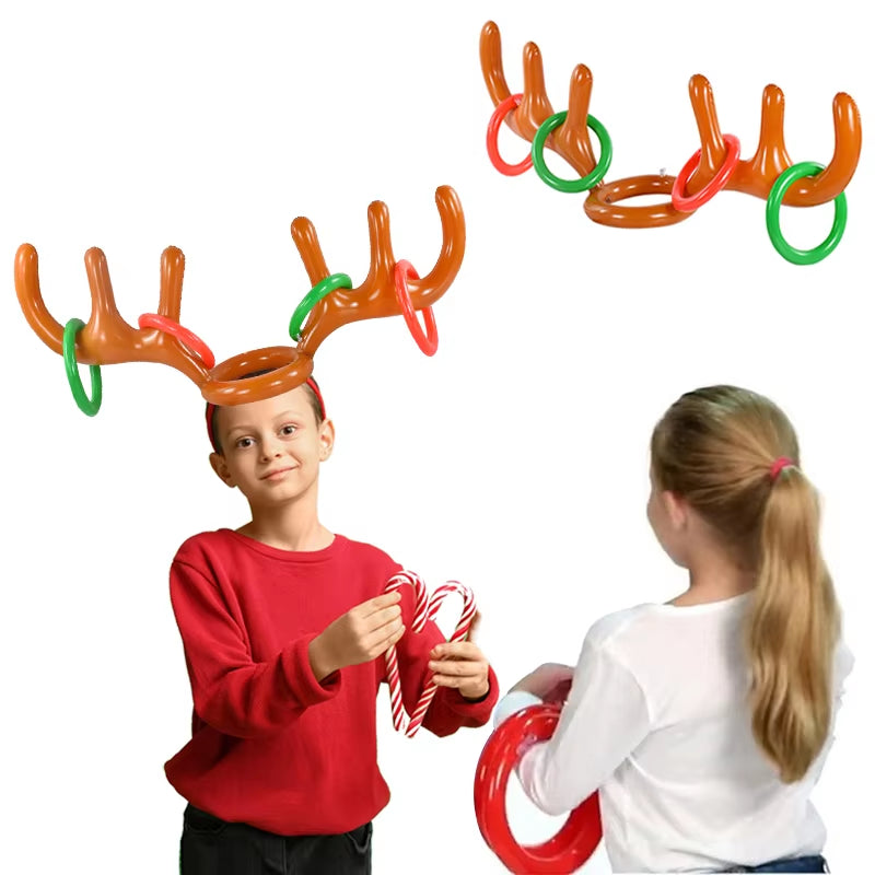 Inflatable Reindeer Antler Hat Ring Toss Game - Fun Family Activity and Holiday Party Decoration for Kids 2024