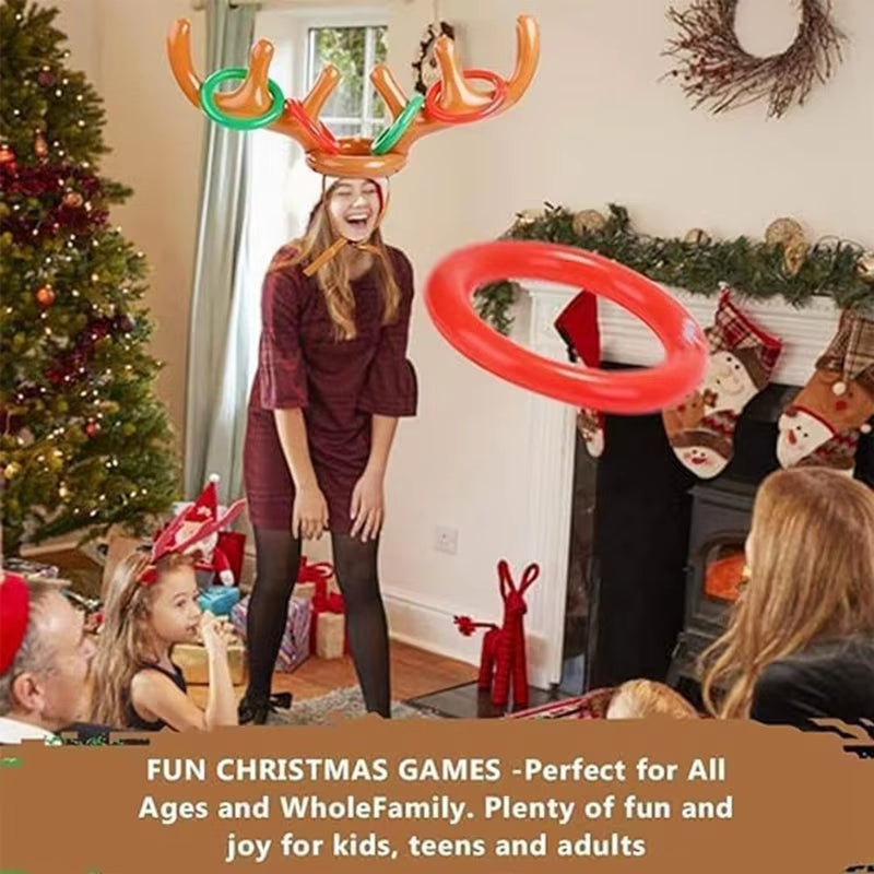 Inflatable Reindeer Antler Hat Ring Toss Game - Fun Family Activity and Holiday Party Decoration for Kids 2024