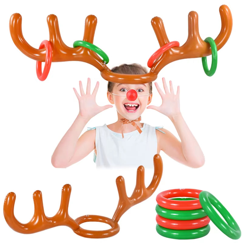 Inflatable Reindeer Antler Hat Ring Toss Game - Fun Family Activity and Holiday Party Decoration for Kids 2024