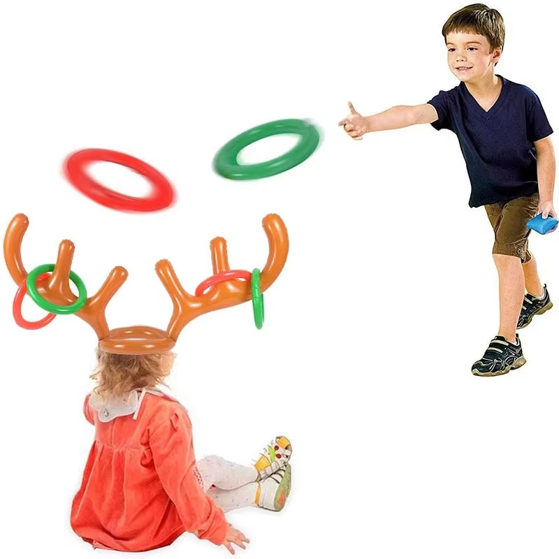 Inflatable Reindeer Antler Hat Ring Toss Game - Fun Family Activity and Holiday Party Decoration for Kids 2024